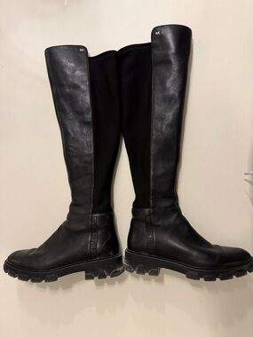 Michael Kors Black Leather Knee-High Zip Riding Boots